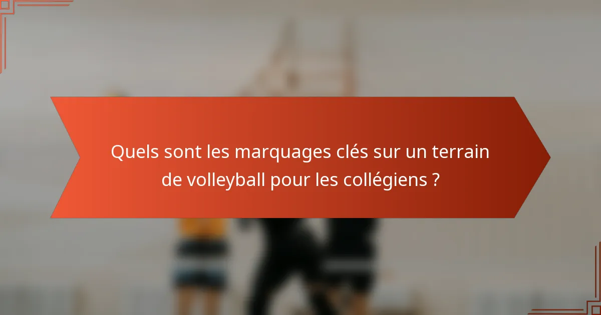 Quels sont les marquages clés sur un terrain de volleyball pour les collégiens ?