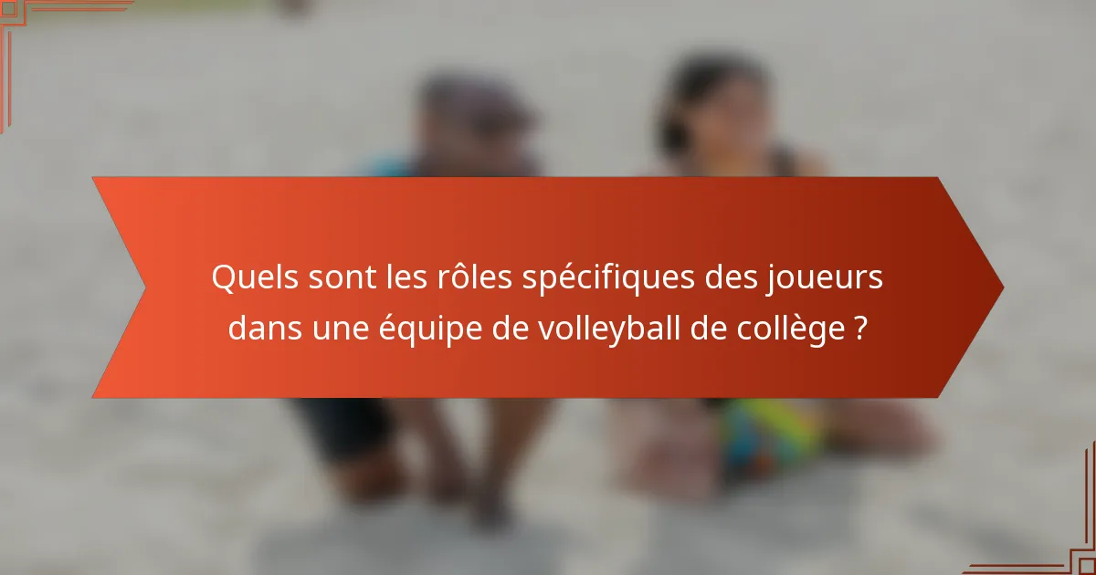 Quels sont les rôles spécifiques des joueurs dans une équipe de volleyball de collège ?